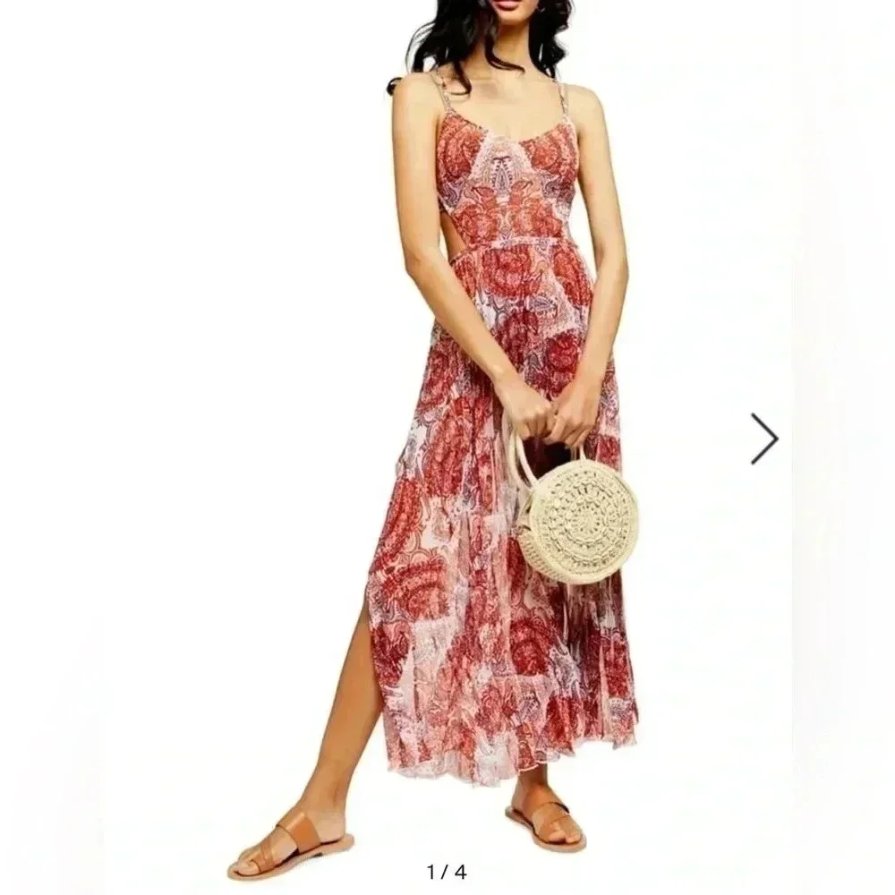 NWT Topshop Womens Paisley Print‎ Cover-Up Chiffon Maxi Dress Size Small